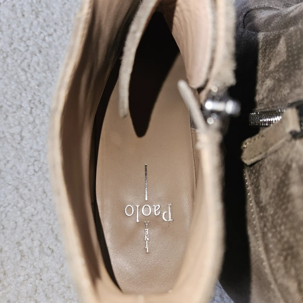 LINEA L. PAOLO ANNA Low Wedge Sneaker Shoe Boot Womens 8.5 Olive Green Leather
